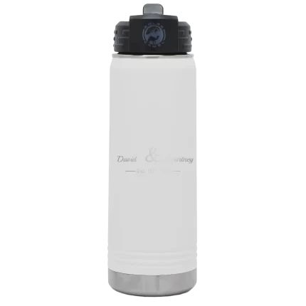 Personalized 2 Lines Name Anniversary 20 oz Water Bottle - White