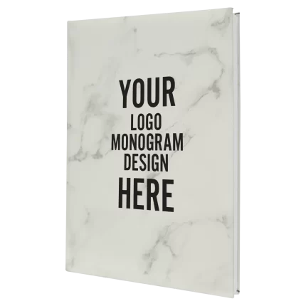 Personalized Leatherette Sketch Book 7" x 9.75" (Blank Pages) - White Marble