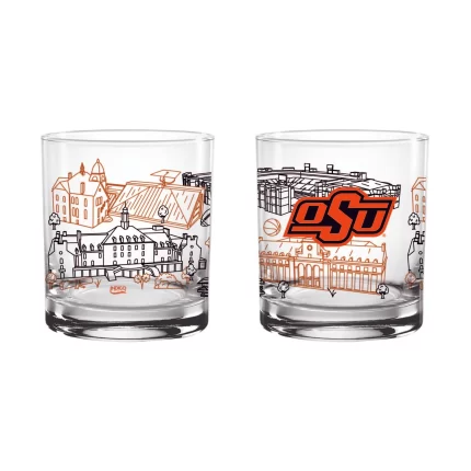 Set of 2 Oklahoma State Cowboys Campus Line Art 14oz Rocks Glasses