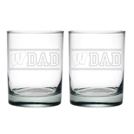 14oz Wisconsin Badgers Etched Dad DOF 2 Pack