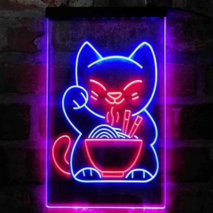 Maneki Neko Ramen Luck Cat LED Light Sign