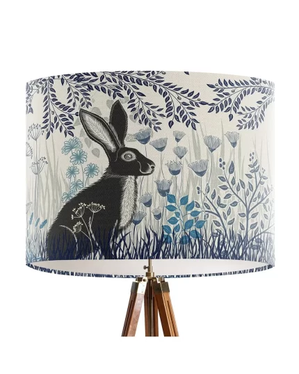 Country Lane Hares, INDIGO, Lamp shade, Drum, Pendant Lighting