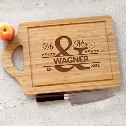 Engraved Mr. & Mrs. Ampersand Cutting Board - Wedding or Anniversary Gift