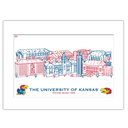 Kansas Jayhawks Matted Campus Line Wall Art 11" x 14"