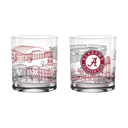 Set of 2 Alabama Crimson Tide Campus Line Art 14oz Rocks Glasses