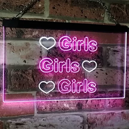 Hearts Girls Girls Girls LED Light Sign