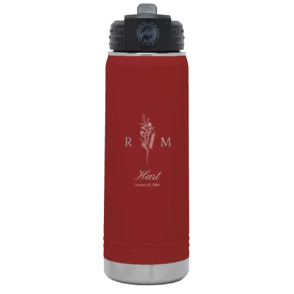 Personalized 3 Lines Initial Last Name Anniversary 20 oz Water Bottle - Maroon