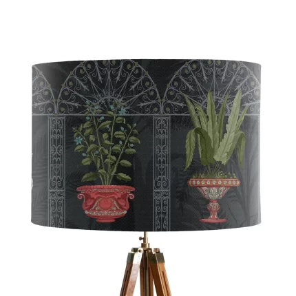 Classical Botanical, Charcoal, Lamp shade, Drum, Pendant Lighting