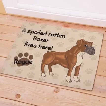 Boxer Spoiled Here Personalized Doormat - Custom Pet Welcome Mat