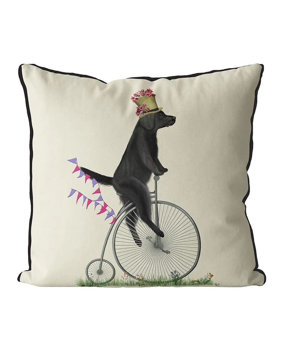 5lFlat-Coated-Retriever-on-Penny-Farthing-Cushion-Throw-Pillow