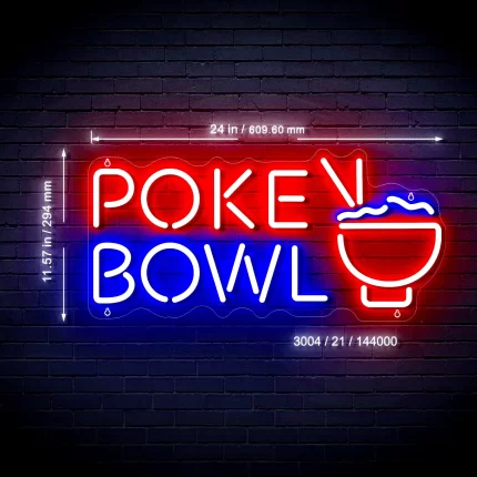 Hawaiian Poke Bowl Ultra-Bright LED Sign with Remote (Neon-Style, LED Technology)