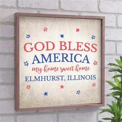 Personalized God Bless America Wall Sign - Patriotic Rustic Wall Decor