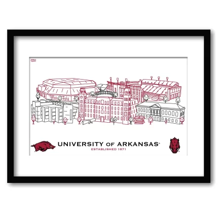 Arkansas Razorbacks Framed Campus Line Wall Art 11" x 14"