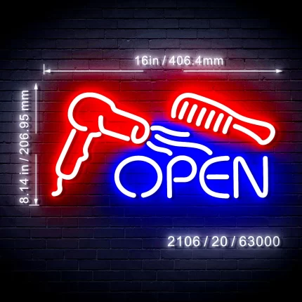 Open Dryer Comb Hair Salon Flex Silicone LED Sign (Neon-Style, LED Technology)