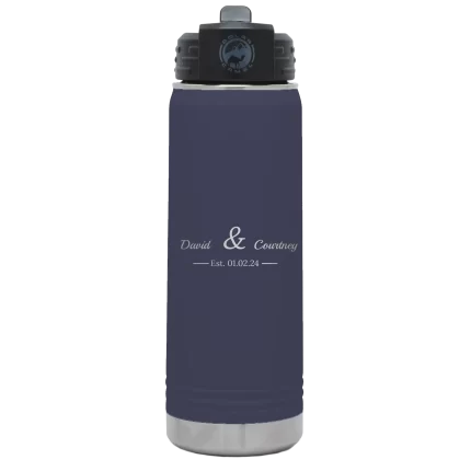 Personalized 2 Lines Name Anniversary 20 oz Water Bottle - Navy