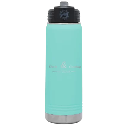 Personalized 2 Lines Name Anniversary 20 oz Water Bottle - Teal