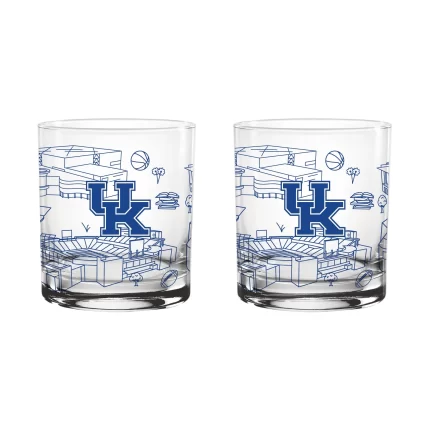 Set of 2 Kentucky Wildcats Campus Line Art 14oz Rocks Glasses
