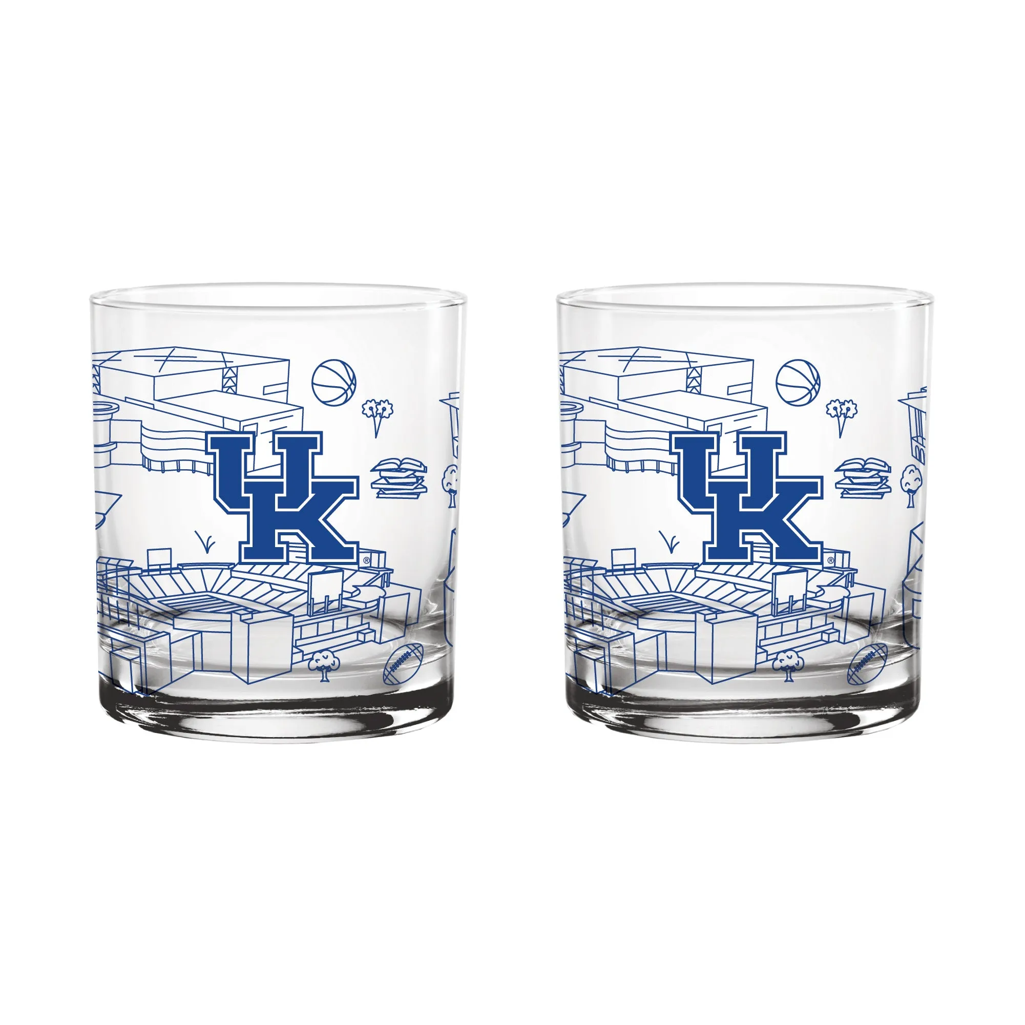 5nSet-of-2-Kentucky-Wildcats-Campus-Line-Art-14oz-Rocks-Glasses
