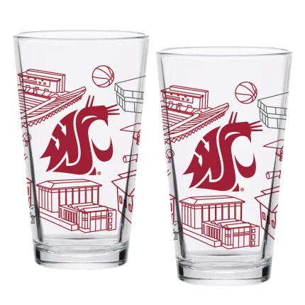 Set of 2 Washington State Cougars Campus Line Art 16oz Pints