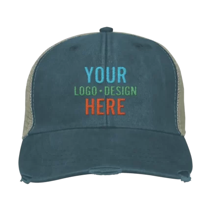 Embroidered Adam's Ollie Distressed Trucker Hat - Navy