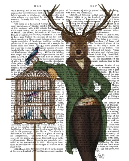 Deer and Bamboo Cage, Full, Book Print, Art Print, Wall Art