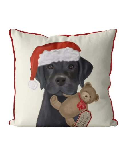 Black Labrador and Teddy, Dog Christmas Cushion / Throw Pillow