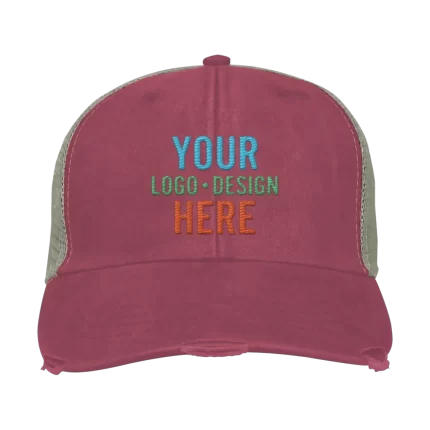 Embroidered Adam's Ollie Distressed Trucker Hat - Maroon