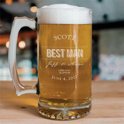Engraved Big 25 oz. Beer Mug for Groomsmen - Personalized Glass Gift