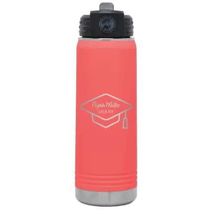 Personalized 2 lines Grad Name and Class 20 oz Water Bottle - Coral