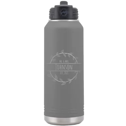 Personalized Last Name and Est 32 oz Water Bottle - Dark Gray