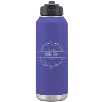 Personalized Last Name and Est 32 oz Water Bottle - Purple