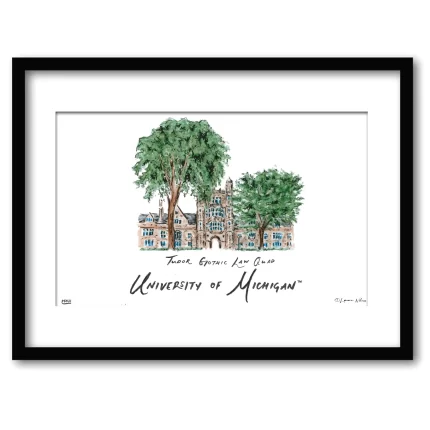 Michigan Tudor Gothic Law Quad, Framed Watercolor Wall Art 16" x 20" by Laura Wilcox