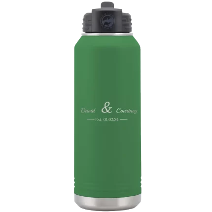 Personalized 2 Lines Name Anniversary 32 oz Water Bottle - Green