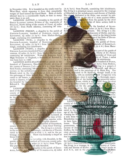 Pug and Birdcage, Book Print, Dog Art Print, Wall Art