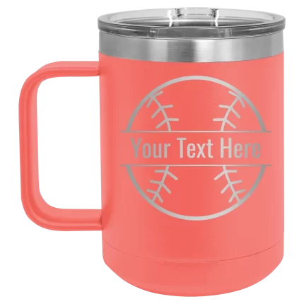 Personalized Baseball 15 oz Mug - Coral
