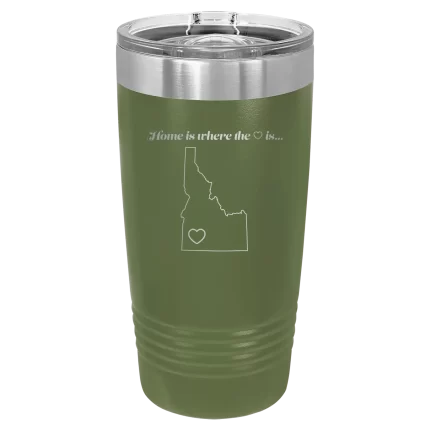 Personalized Idaho Heart 20 oz Tumbler - Olive Green