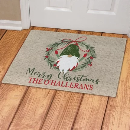 Burlap Gnome Merry Christmas Personalized Doormat - Custom Holiday Entry Mat