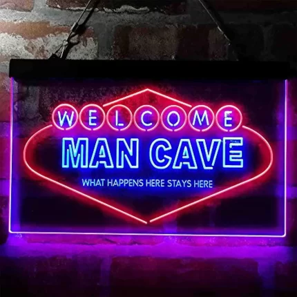 Man Cave Welcome What Happens Here Stays Here LED Light Sign