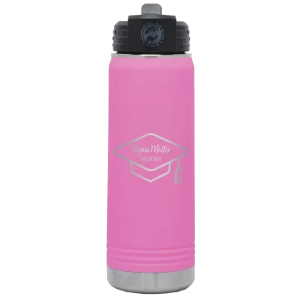 Personalized 2 lines Grad Name and Class 20 oz Water Bottle - Light Purple