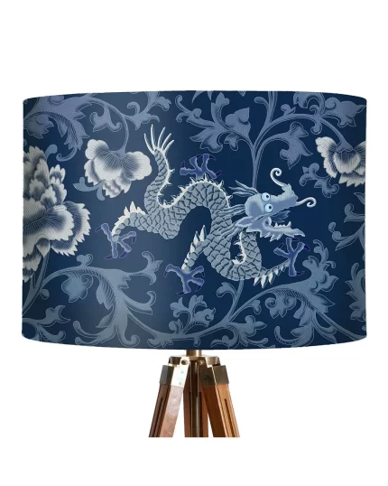 Dragon Garden Blue, Lamp shade, Drum, Pendant Lighting