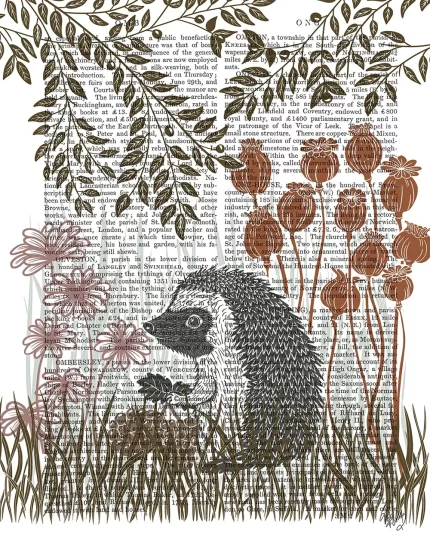 Country Lane Hedgehog, Earth, Book Print, Art Print, Wall Art
