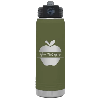Personalized Apple 20 oz Water Bottle - Olive Green