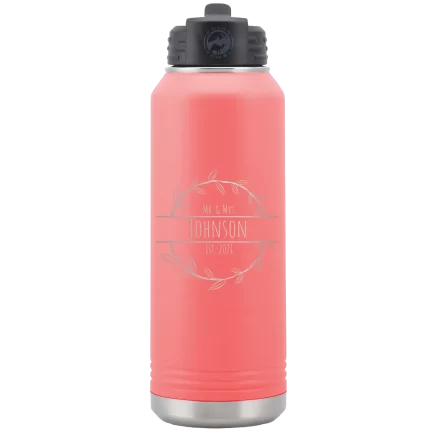 Personalized Last Name and Est 32 oz Water Bottle - Coral