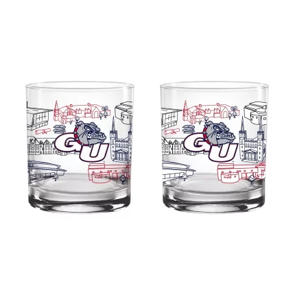 Set of 2 Gonzaga Bulldogs Campus Line Art 14oz Rocks Glasses