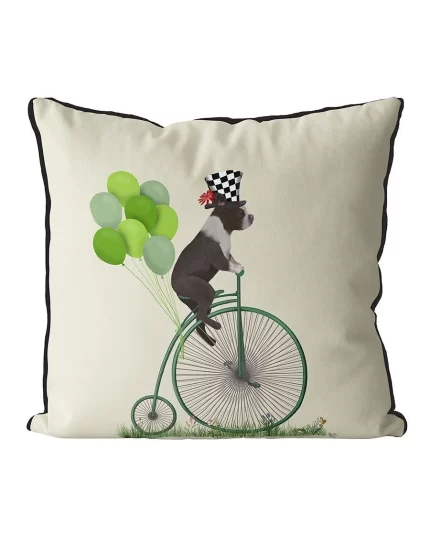 Boston Terrier on Penny Farthing, Cushion / Throw Pillow
