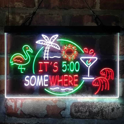 It's 5 pm Somewhere Bar Beer Cocktails Deluxe App-Enabled 3-Color LED Light Sign
