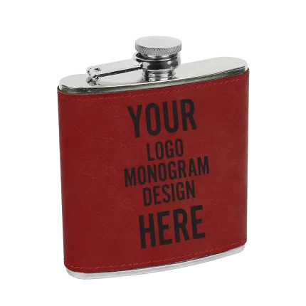 Personalized Leatherette Stainless Steel Flask 6 oz - Rose