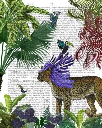 Crested Leopard In Tropical Jungle, Book Print, Art Print, Wall Art