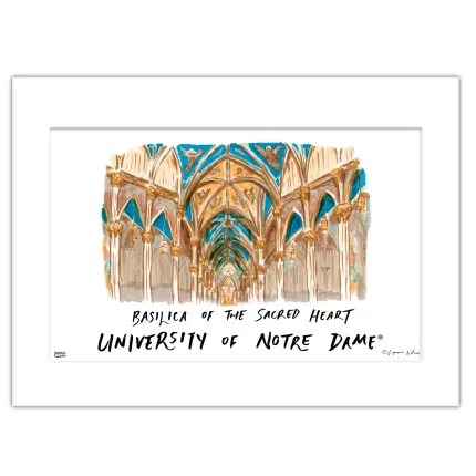Notre Dame Basilica of the Sacred Heart, Matted Watercolor Wall Art 16" x 20" by Laura Wilcox