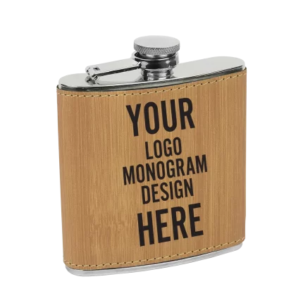 Personalized Leatherette Stainless Steel Flask 6 oz - Bamboo